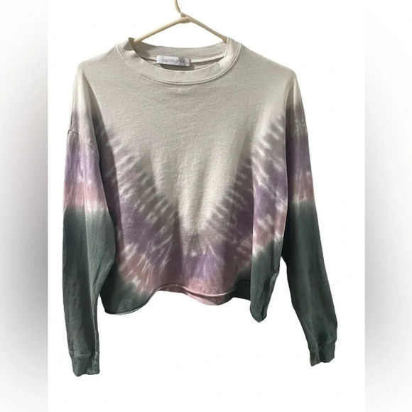 Daydreamer Crop Long Sleeve Tee Hole in Back& Imperfections in the Dying Process - Picture 1 of 7